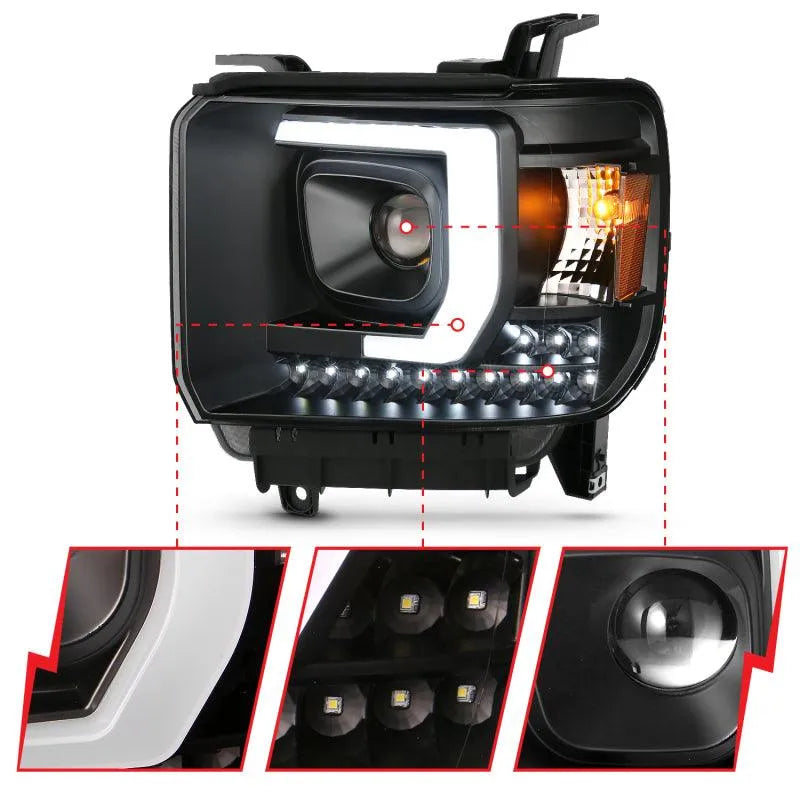 ANZO 2014-2015 Gmc Sierra 1500HD Projector Plank Style Headlight Black W/ Drl - Corvette Realm