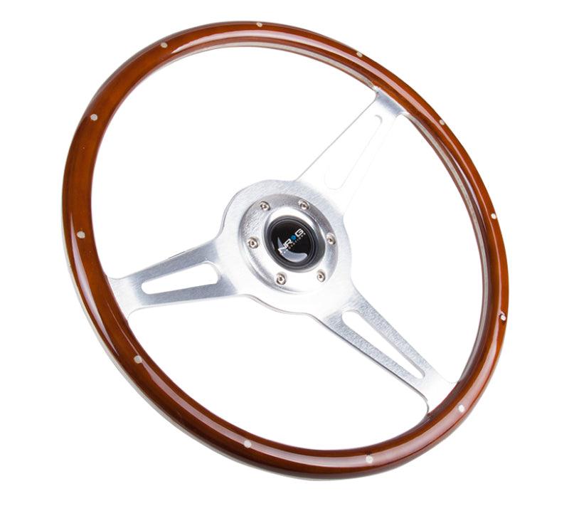 NRG Classic Wood Grain Steering Wheel (365mm) Wood w/Metal Inserts & Brushed Alum. 3-Spoke Center - Corvette Realm