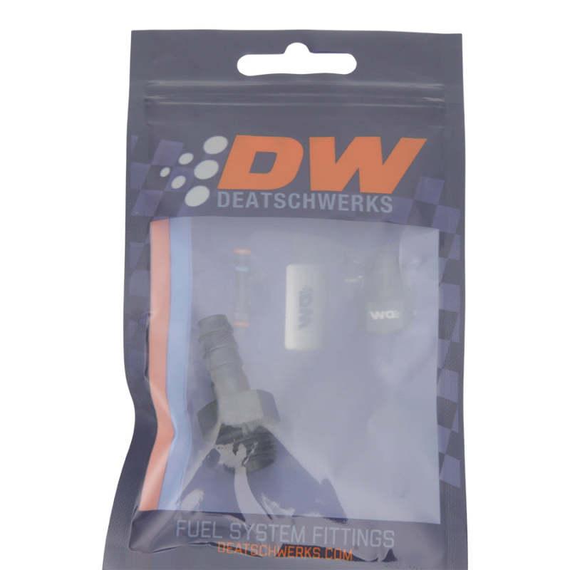 DeatschWerks 6AN ORB Male to 5/16in Male Triple Barb Fitting (Incl O-Ring) - Anodized Matte Black - Corvette Realm