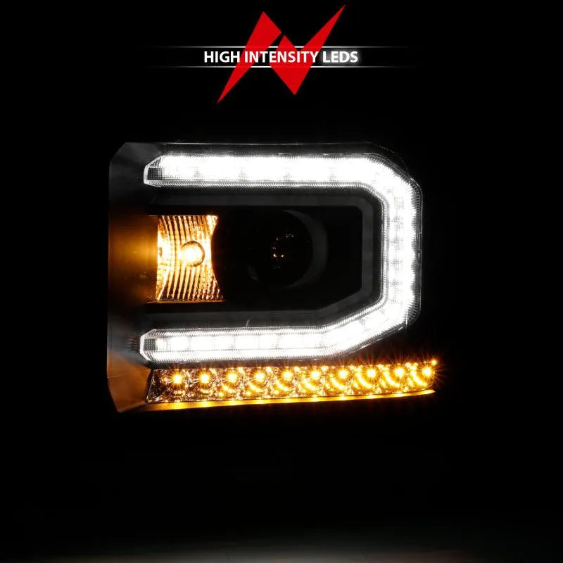 ANZO 2016-2019 Gmc Sierra 1500 Projector Headlight Plank Style Black w/ Sequential Amber Signal - Corvette Realm