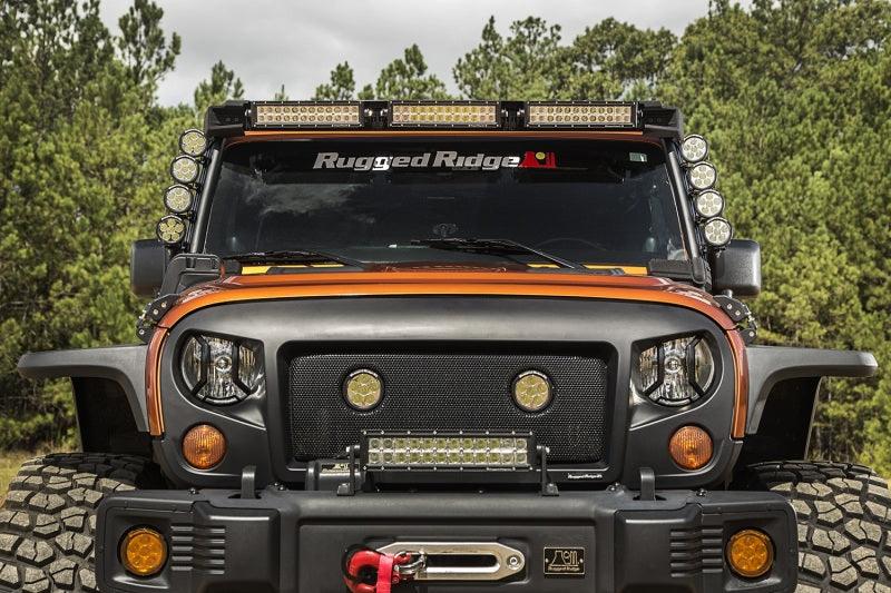 Rugged Ridge 07-18 Jeep Wrangler JK Elite Fast Track Windshield Light Bar Mount w/ Crossbar - Corvette Realm