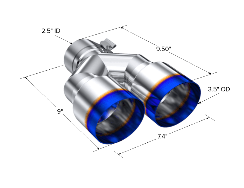 MBRP Burnt End Tip 2.5 ID, Dual 3.5 OD Out, 9.5 length, Single wall 304 Stainless Steel - Corvette Realm