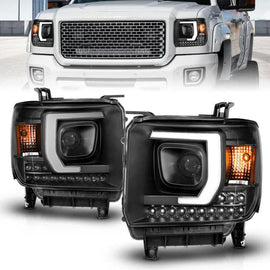 ANZO 2014-2015 Gmc Sierra 1500HD Projector Plank Style Headlight Black W/ Drl - Corvette Realm
