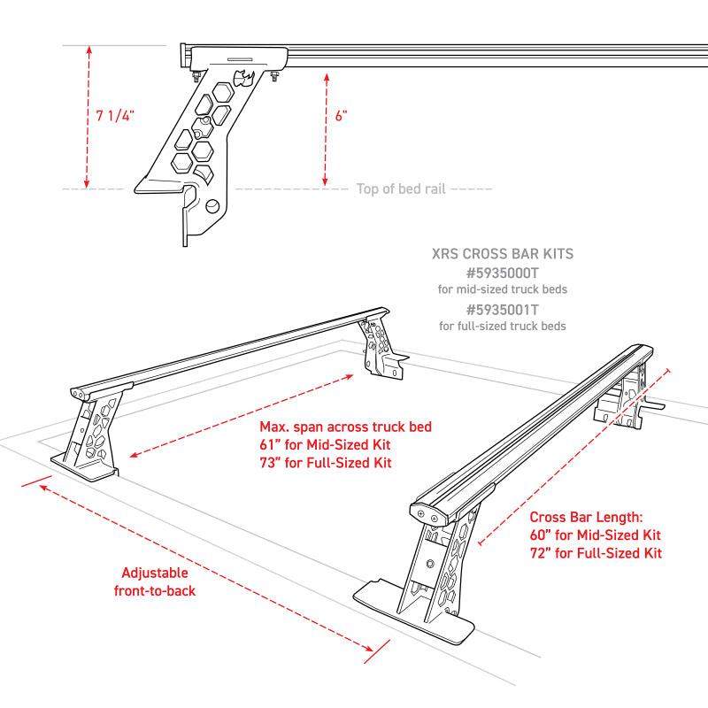 Go Rhino 15-22 Ford F-150 / 07-21 Toy. Tundra XRS Cross Bars Kit - Tex Blk (Attch Tonneau Cvr T-Trk) - Corvette Realm