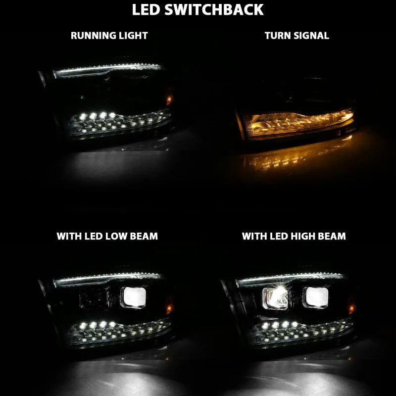 ANZO 2009-2018 Dodge Ram 1500 Led Projector Plank Style Switchback H.L Halo Black Amber (OE Style) - Corvette Realm