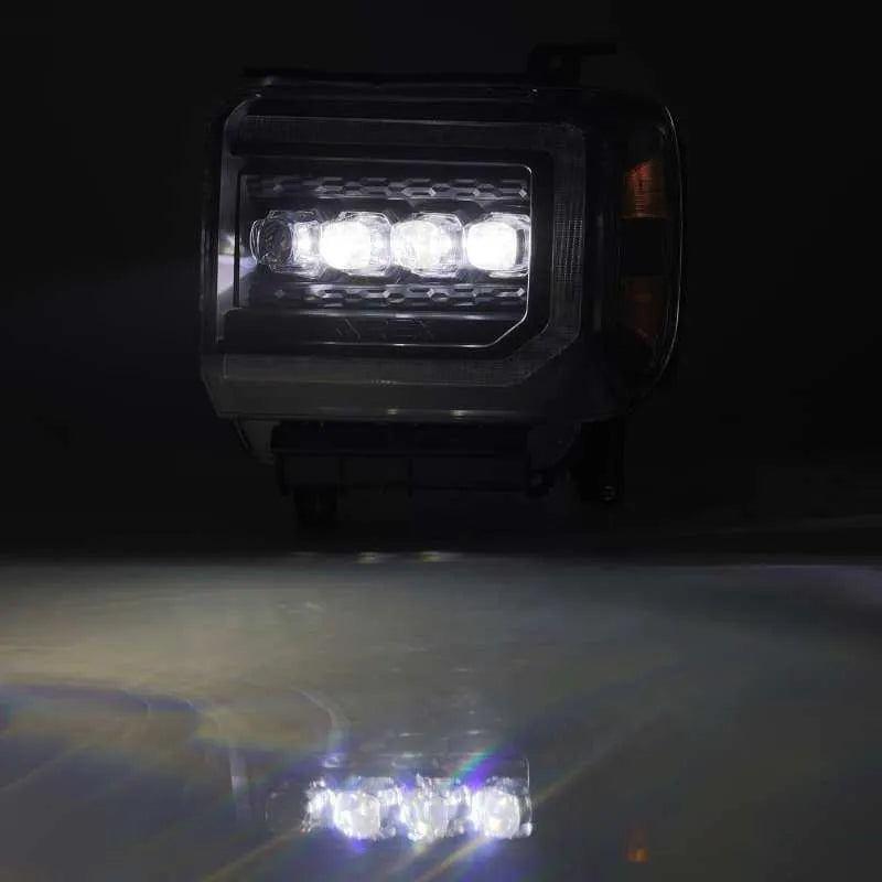 AlphaRex 14-18 GMC Sierra NOVA LED Proj Headlights Plank Style Black w/Activ Light/Seq Signal/DRL - Corvette Realm