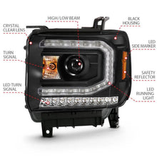Load image into Gallery viewer, ANZO 2016-2019 Gmc Sierra 1500 Projector Headlight Plank Style Black w/ Sequential Amber Signal - Corvette Realm
