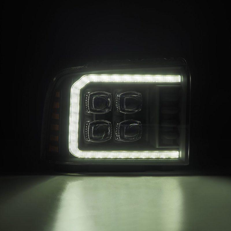 AlphaRex 05-07 Ford F250/350/450/550 Super Duty NOVA LED Proj HL Blk w/Actv Light & Seq Sig + SB DRL - Corvette Realm