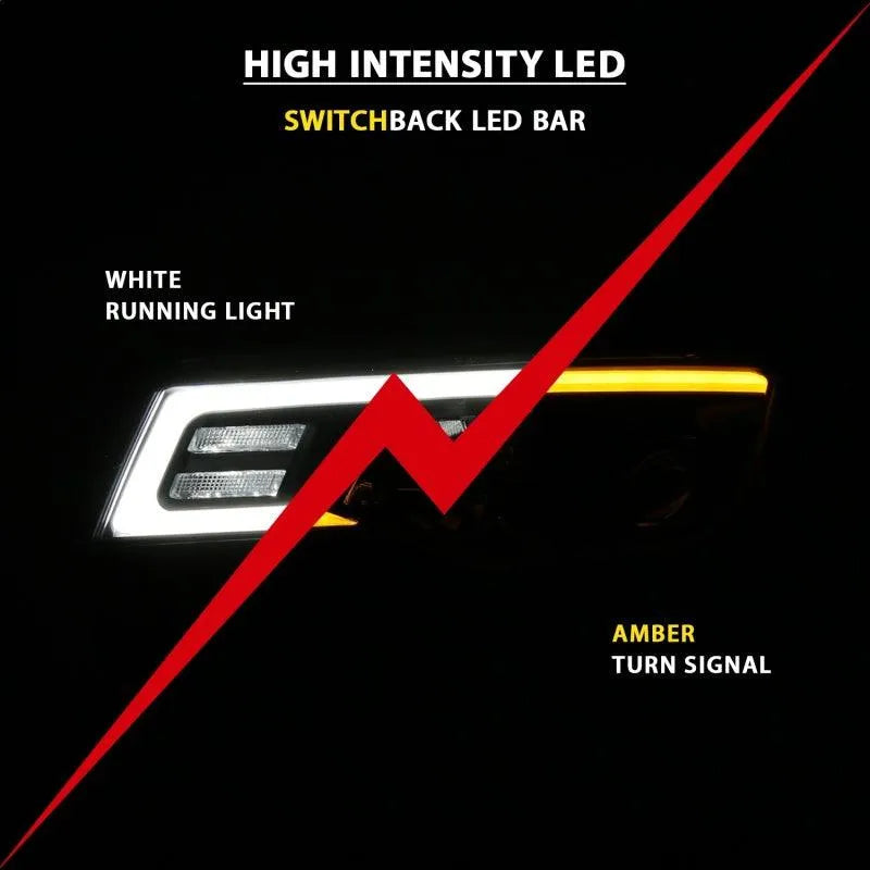 ANZO 2017-2018 Jeep Grand Cherokee Projector Headlights w/ Plank Style Switchback - Black w/ Amber - Corvette Realm