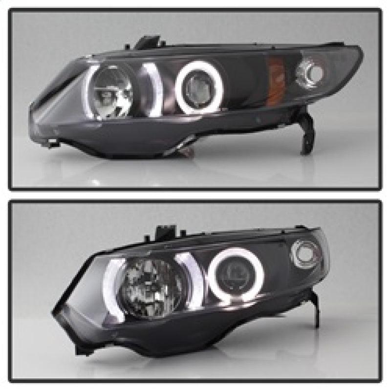 Spyder Honda Civic 06-08 2Dr Projector Headlights LED Halo Black High H1 Low H1 PRO-YD-HC06-2D-HL-BK - Corvette Realm