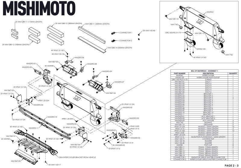 Mishimoto 21+ Bronco 2.3L High Mount INT Kit BK Core BK Pipes