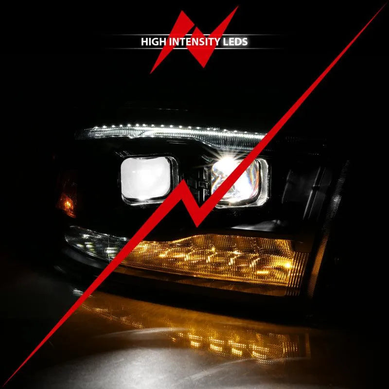 ANZO 2009-2018 Dodge Ram 1500 Led Projector Plank Style Switchback H.L Halo Black Amber (OE Style) - Corvette Realm