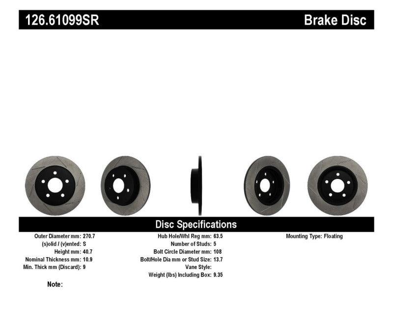 StopTech 13 Ford Focus ST Slotted Right Rear Rotor - Corvette Realm