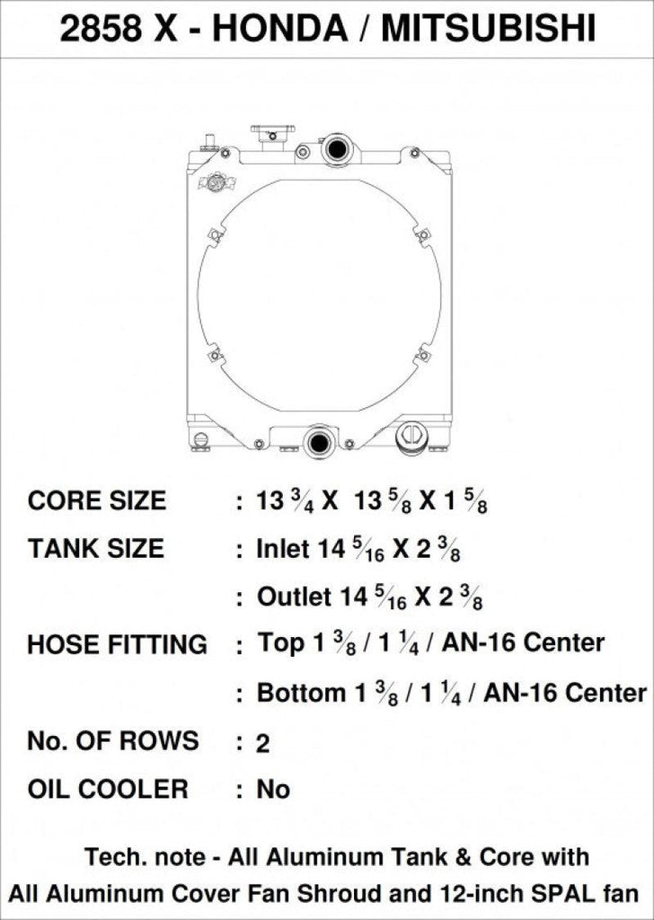 CSF Universal Half Radiator w/-16AN & Slip-On Fittings/12in SPAL Fan & Shroud - Corvette Realm