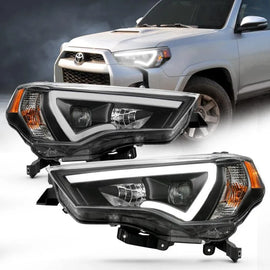 ANZO 14-18 Toyota 4 Runner Plank Style Projector Headlights Black w/ Amber - Corvette Realm