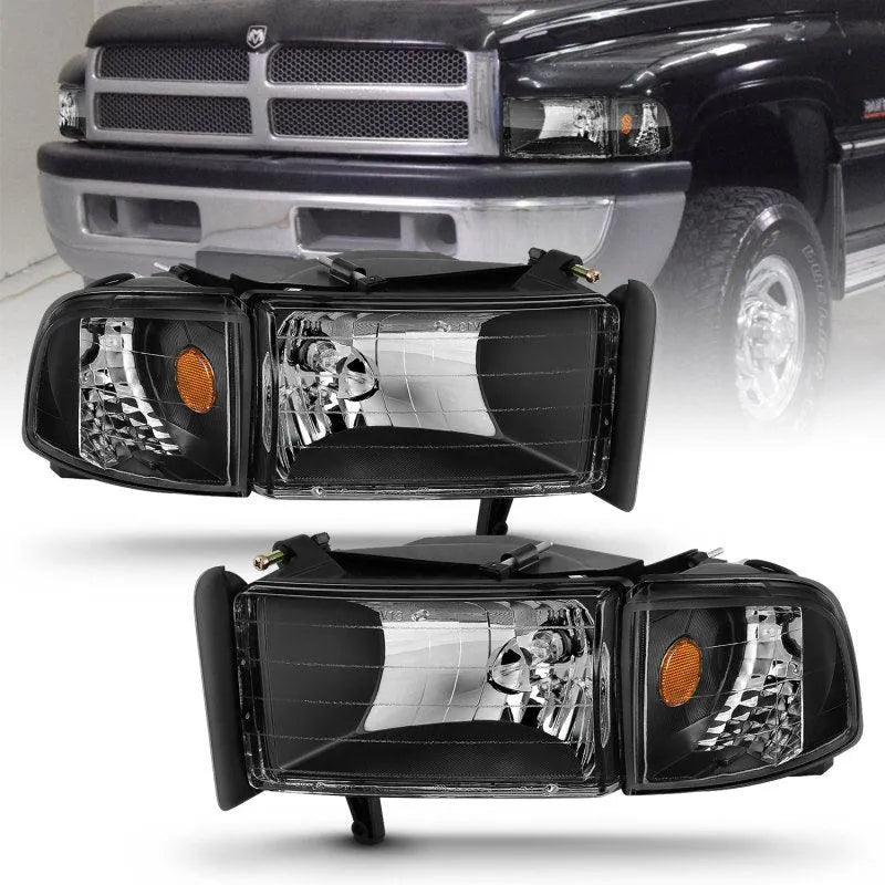 ANZO 1994-2001 Dodge Ram Crystal Headlights Black - Corvette Realm