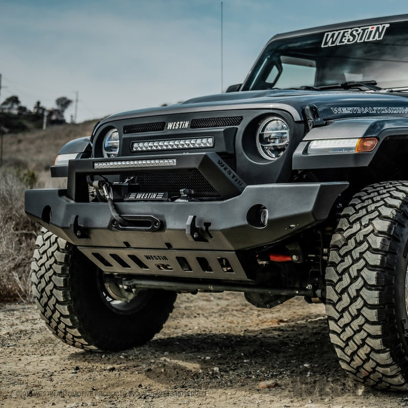 Westin 18-20 Jeep Wrangler WJ2 Full Width Front Bumper w/LED Light Bar Mount Textured Black