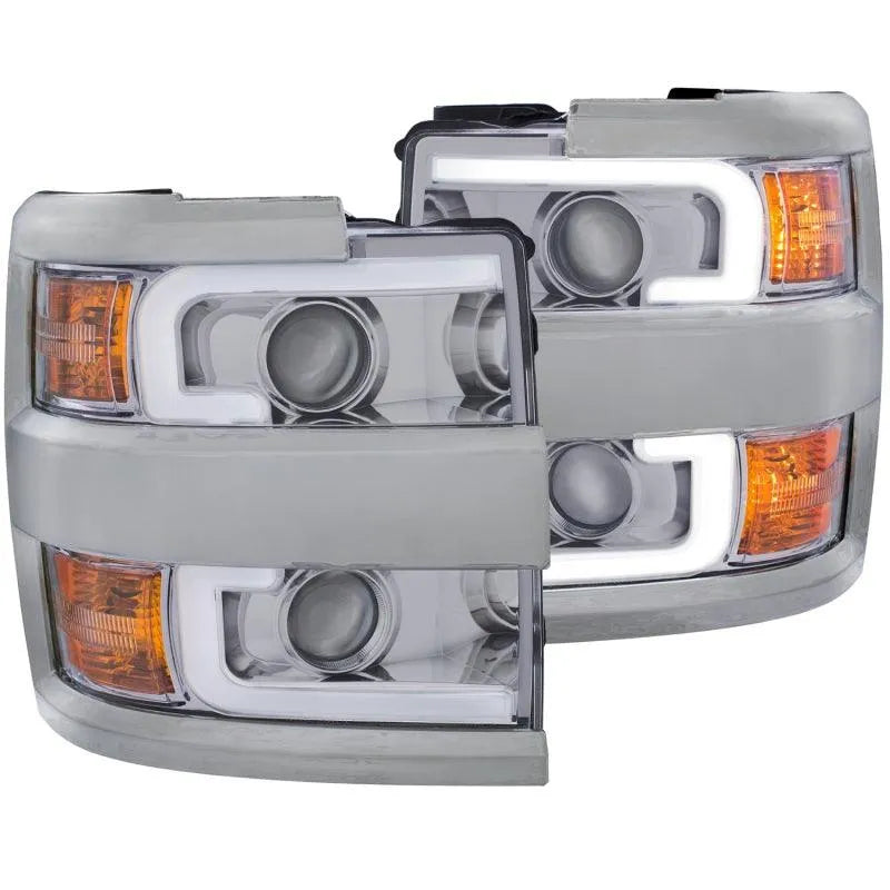 ANZO 2015-2016 Chevrolet Silverado Projector Headlights w/ Plank Style Design Chrome w/ Amber - Corvette Realm