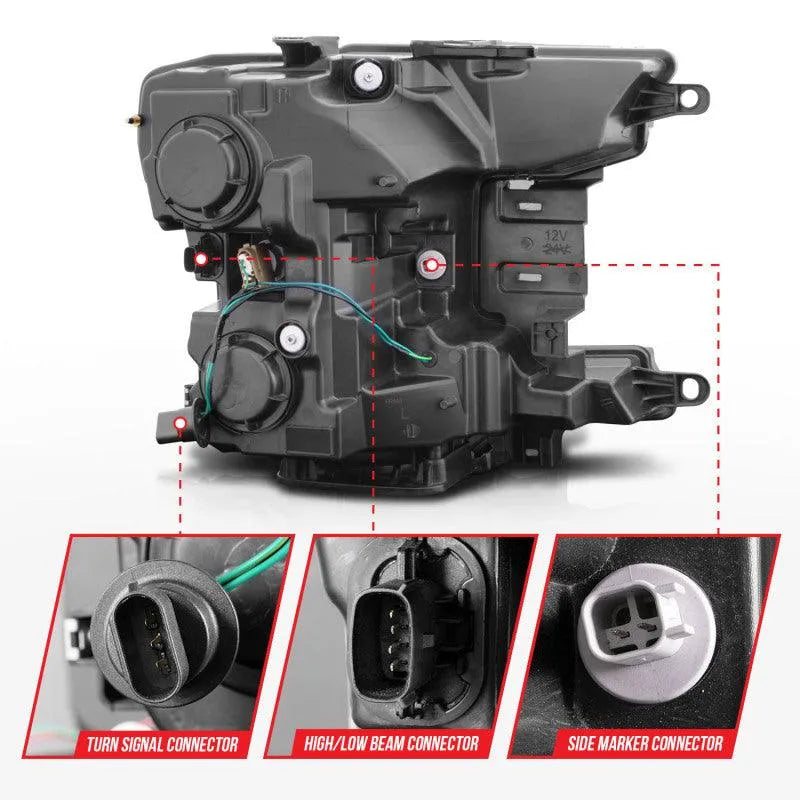 ANZO 2018-2020 Ford F-150 Projector Headlight w/ Plank Style Switchback Black Housing - Corvette Realm