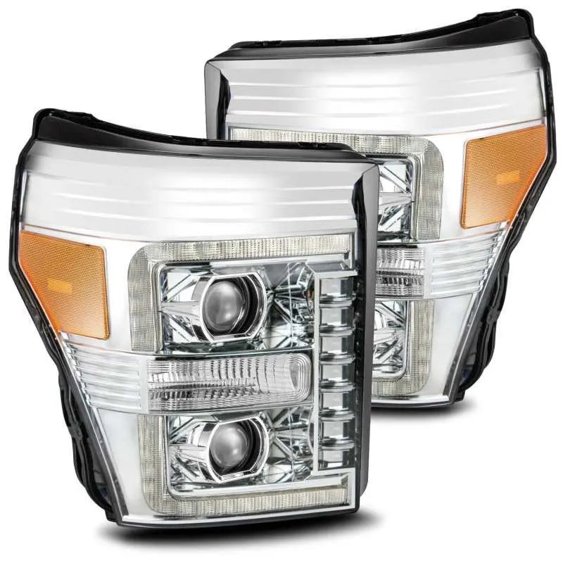 AlphaRex 11-16 Ford F-250 SD PRO-Series Projector Headlights Plank Style Design Chrome w/Seq Signal - Corvette Realm
