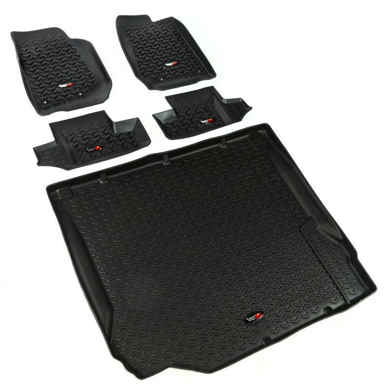 Rugged Ridge Floor Liner Front/Rear/Cargo Black 2007-2010 Jeep Wrangler JK 2 Dr