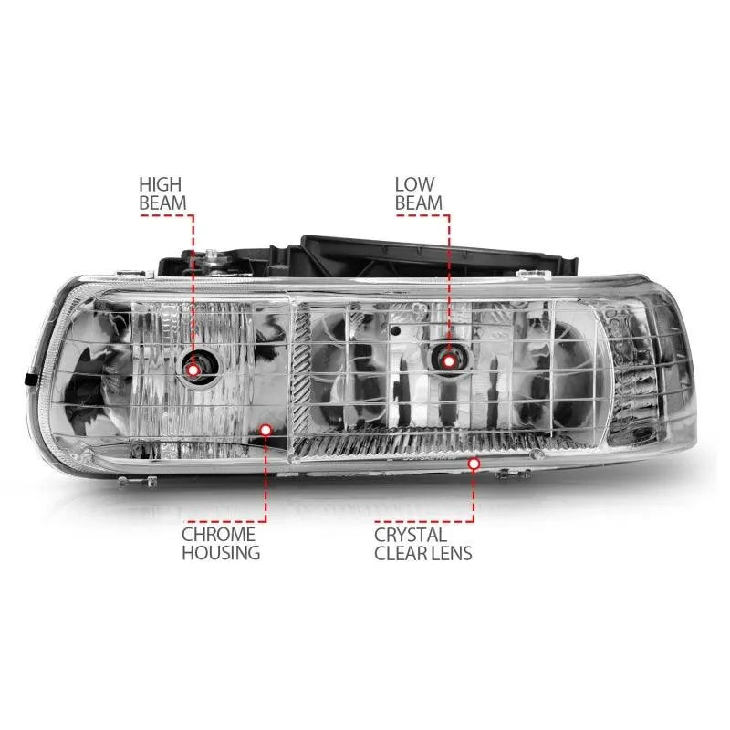 ANZO 1999-2002 Chevrolet Silverado 1500 Crystal Headlights Chrome - Corvette Realm