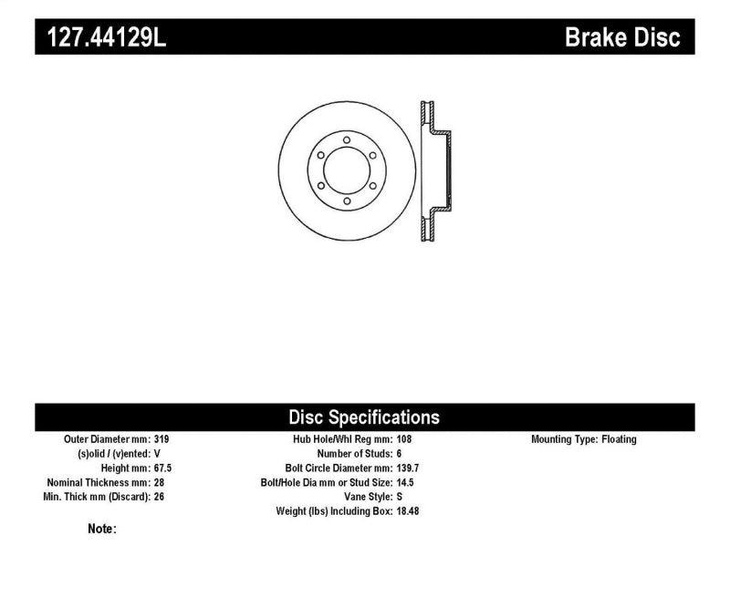 StopTech 07-08 Toyota FJ Cruiser / 05-08 Tacoma (6 lug) / 03-08 4 Runner (319mm disc) SportStop Slo - Corvette Realm