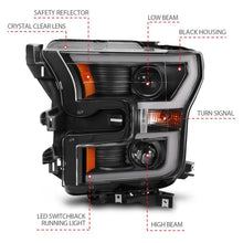 Load image into Gallery viewer, ANZO 2015-2017 Ford F-150 Projector Headlights w/ Plank Style Switchback Black w/ Amber - Corvette Realm