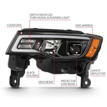 Load image into Gallery viewer, ANZO 2017-2018 Jeep Grand Cherokee Projector Headlights w/ Plank Style Switchback - Black w/ Amber - Corvette Realm