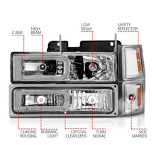 Load image into Gallery viewer, ANZO 88-98 Chevrolet C1500 Crystal Headlights w/Light Bar Chrome Housing w/ Signal Side Markers 8Pcs - Corvette Realm