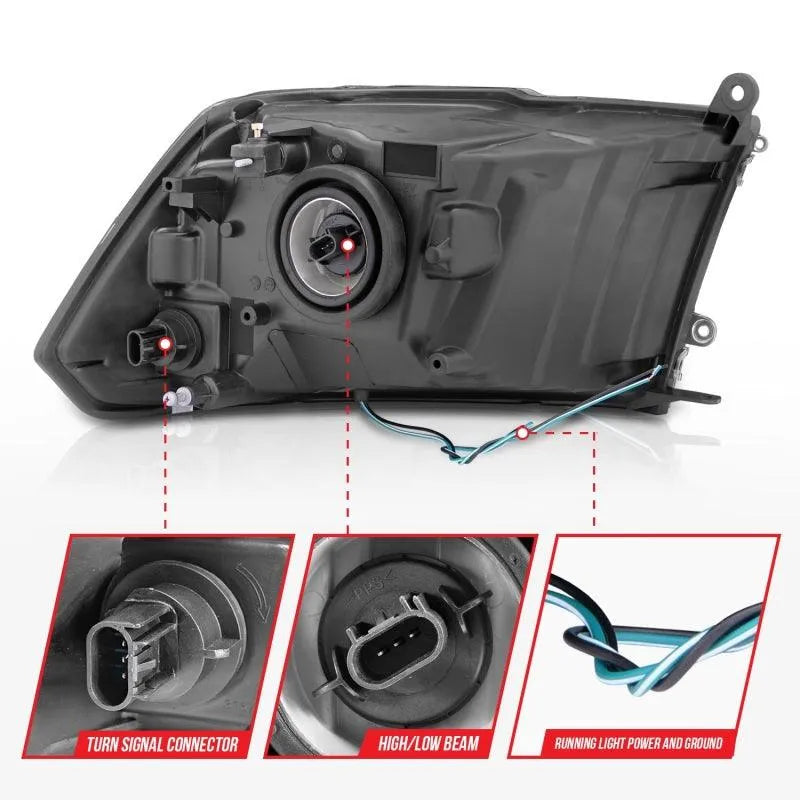 ANZO 2009-2018 Dodge Ram 1500/ 2500/ 3500 Crystal Headlights w/ Light Bar Chrome Housing - Corvette Realm