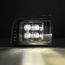 Load image into Gallery viewer, AlphaRex 05-07 Ford F250/350/450/550 Super Duty NOVA LED Proj HL Blk w/Actv Light &amp; Seq Sig + SB DRL - Corvette Realm