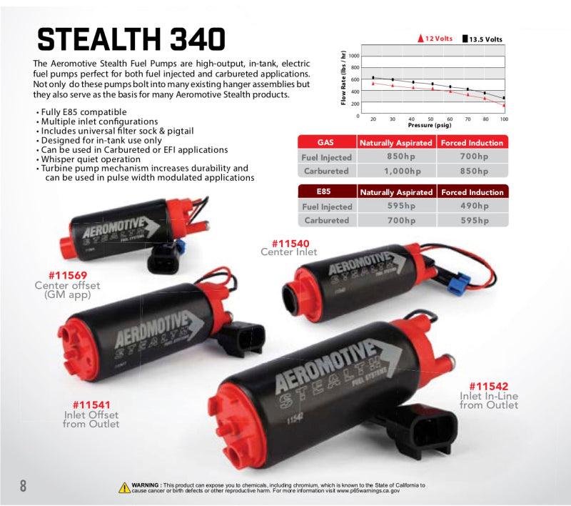 Aeromotive 340 Series Stealth In-Tank E85 Fuel Pump - Offset Inlet - Inlet Inline w/Outlet - Corvette Realm