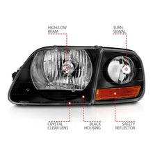 Load image into Gallery viewer, ANZO 1997-2003 Ford F150 Crystal Headlight Black w/ Parking Light - Corvette Realm