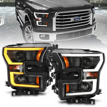 Load image into Gallery viewer, ANZO 2015-2017 Ford F-150 Projector Headlights w/ Plank Style Switchback Black w/ Amber - Corvette Realm