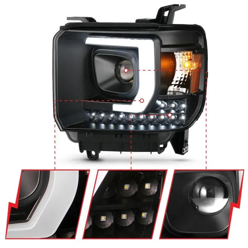 ANZO 2014-2015 Gmc Sierra 1500HD Projector Plank Style Headlight Black W/ Drl - Corvette Realm