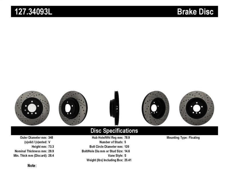 StopTech 07-09 BMW 335 (E90/E92/E93) Slotted & Drilled Left Front Rotor - Corvette Realm