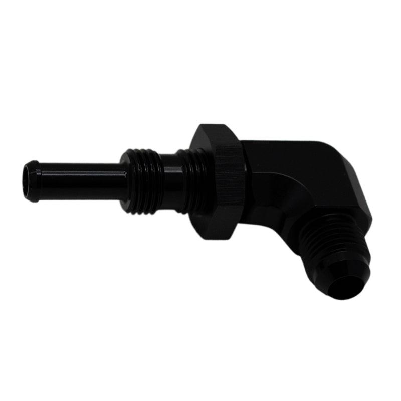 DeatschWerks 6AN Male Flare to 5/16in Male Barb Bulkhead Adapter 90-Degree - Anodized Matte Black - Corvette Realm