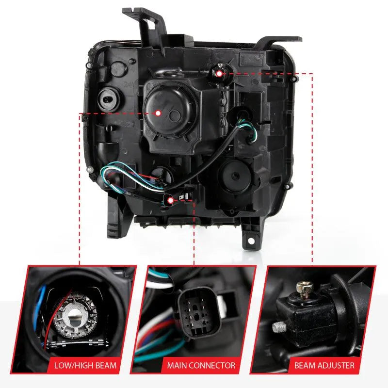 ANZO 2016-2019 Gmc Sierra 1500 Projector Headlight Plank Style Black w/ Sequential Amber Signal - Corvette Realm