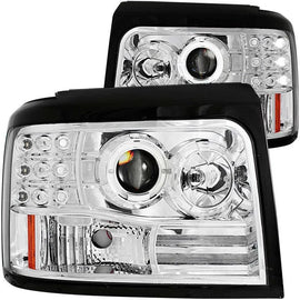 ANZO 1992-1996 Ford F-150 Projector Headlights w/ Halo Chrome w/ Side Markers and Parking Lights - Corvette Realm