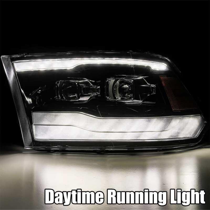 AlphaRex 09-18 Dodge Ram 1500 PRO-Series Projector Headlights Plank Style Alpha Blk w/Seq Signal/DRL - Corvette Realm