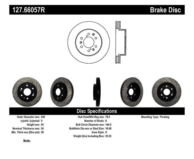 StopTech 05-10 GMC Sierra 1500 (w Rear Drum) / 07-09 GMC Yukon Front Right Slotted & Drilled Rotor - Corvette Realm