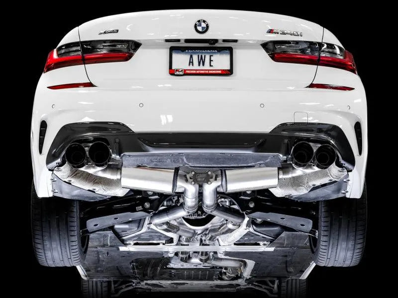 AWE Tuning 2019+ BMW M340i (G20) Resonated Touring Edition Exhaust - Quad Diamond Black Tips - Corvette Realm