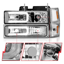 Load image into Gallery viewer, ANZO 88-98 Chevrolet C1500 Crystal Headlights w/Light Bar Chrome Housing w/ Signal Side Markers 8Pcs - Corvette Realm