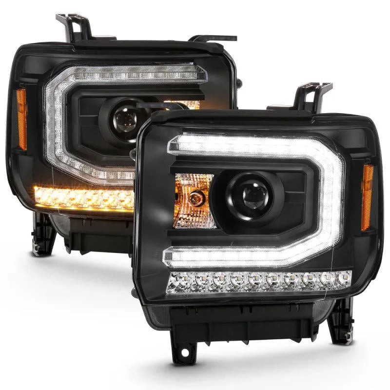 ANZO 2016-2019 Gmc Sierra 1500 Projector Headlight Plank Style Black w/ Sequential Amber Signal - Corvette Realm