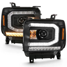 Load image into Gallery viewer, ANZO 2016-2019 Gmc Sierra 1500 Projector Headlight Plank Style Black w/ Sequential Amber Signal - Corvette Realm