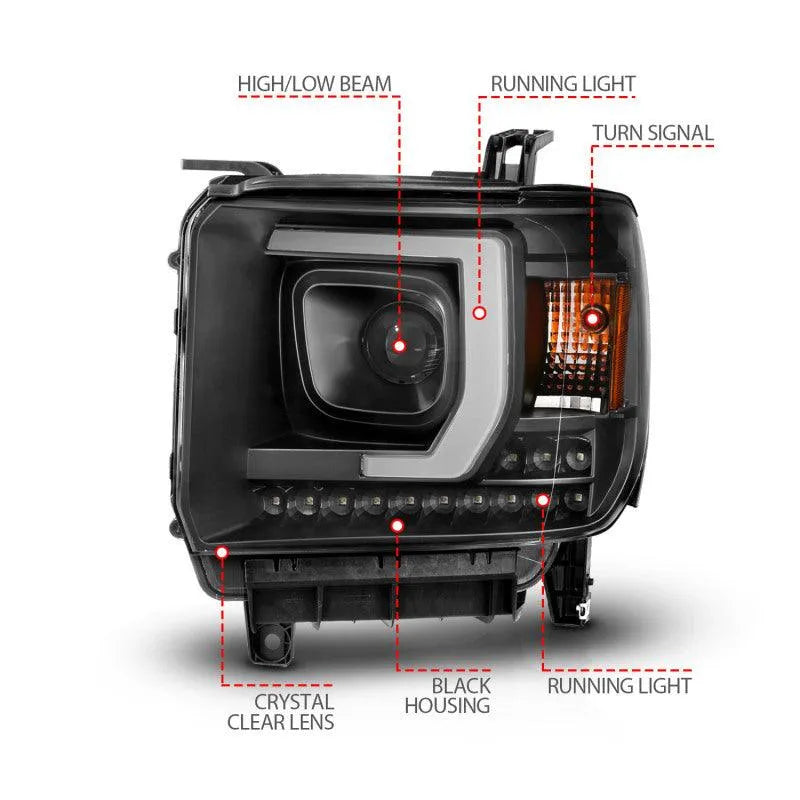 ANZO 2014-2015 Gmc Sierra 1500HD Projector Plank Style Headlight Black W/ Drl - Corvette Realm