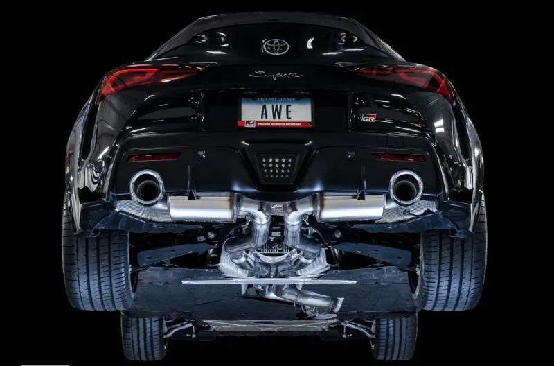 AWE 2020 Toyota Supra A90 Resonated Touring Edition Exhaust - 5in Chrome Silver Tips - Corvette Realm