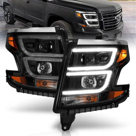 ANZO 2015-2020 Chevy Tahoe Projector Headlights Plank Style Black w/DRL - Corvette Realm