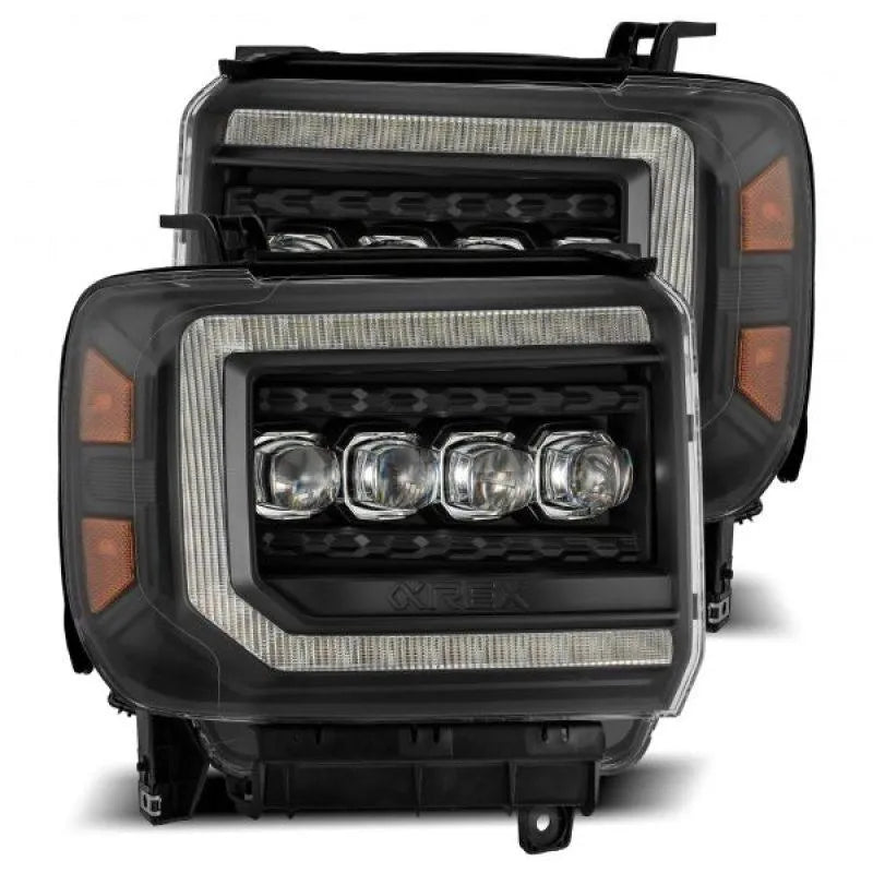 AlphaRex 14-18 GMC Sierra NOVA LED Proj Headlights Plank Style Black w/Activ Light/Seq Signal/DRL - Corvette Realm
